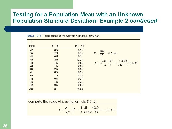 Testing for a Population Mean with an Unknown Population Standard Deviation- Example 2 continued