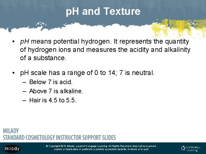 p. H and Texture • p. H means potential hydrogen. It represents the quantity