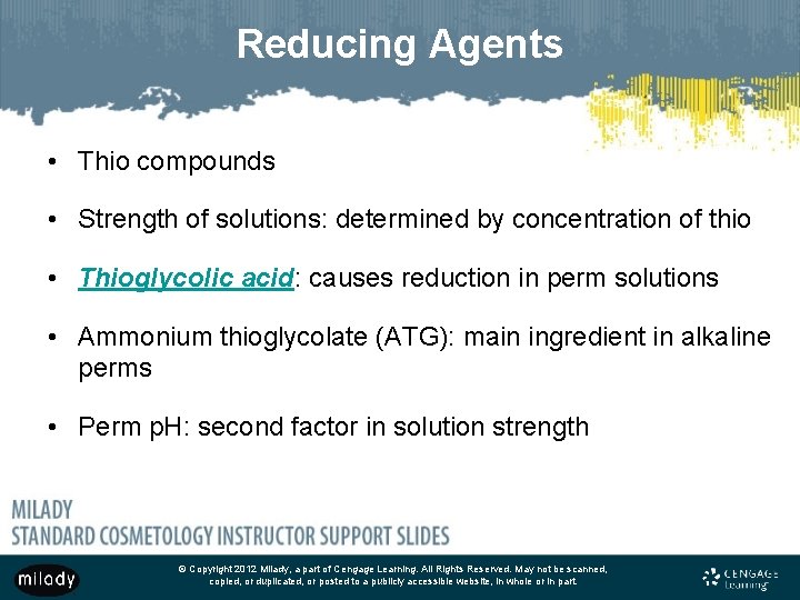 Reducing Agents • Thio compounds • Strength of solutions: determined by concentration of thio