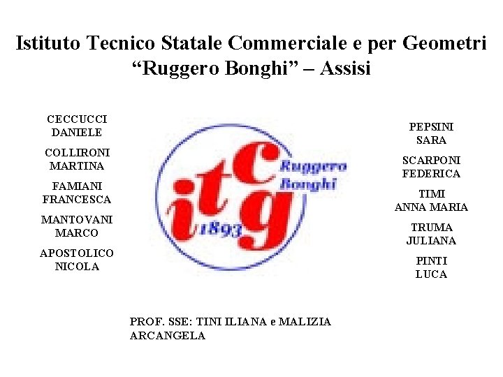 Istituto Tecnico Statale Commerciale e per Geometri “Ruggero Bonghi” – Assisi CECCUCCI DANIELE PEPSINI