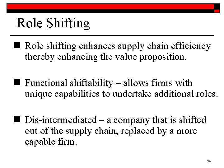 Role Shifting n Role shifting enhances supply chain efficiency thereby enhancing the value proposition. Role Shifting n Role shifting enhances supply chain efficiency thereby enhancing the value proposition.