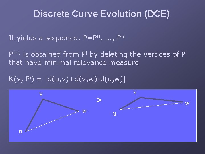 Discrete Curve Evolution (DCE) It yields a sequence: P=P 0, . . . ,