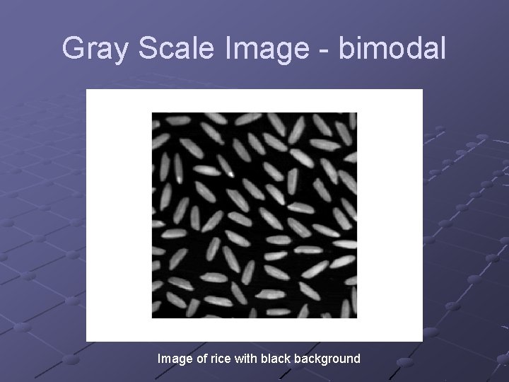 Gray Scale Image - bimodal Image of rice with black background 