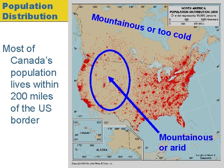 Population Distribution Moun ta inous or too cold Most of Canada’s population lives within