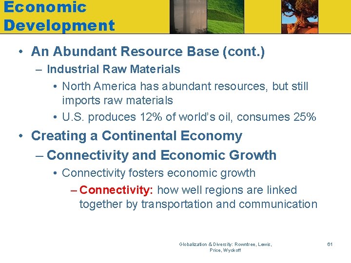 Economic Development • An Abundant Resource Base (cont. ) – Industrial Raw Materials •