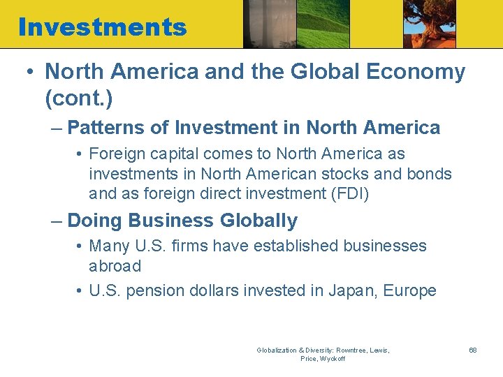 Investments • North America and the Global Economy (cont. ) – Patterns of Investment
