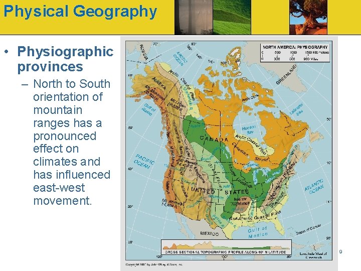 Physical Geography • Physiographic provinces – North to South orientation of mountain ranges has