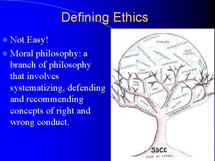 Defining Ethics l Not Easy! l Moral philosophy: a branch of philosophy that involves