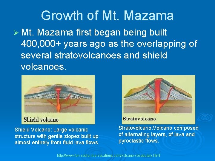 Growth of Mt. Mazama Ø Mt. Mazama first began being built 400, 000+ years