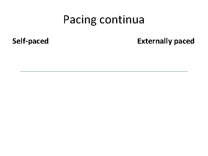 Pacing continua Self-paced Externally paced 