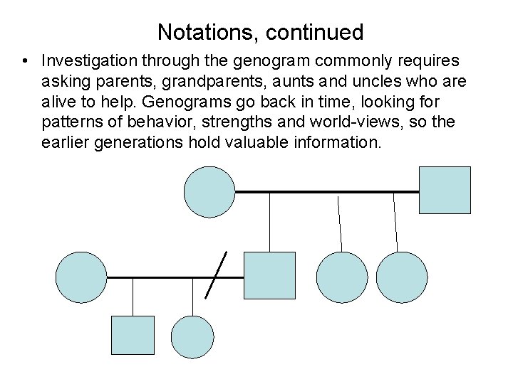 Notations, continued • Investigation through the genogram commonly requires asking parents, grandparents, aunts and