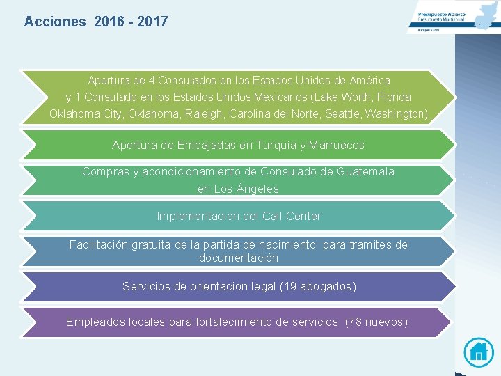 Acciones 2016 - 2017 Apertura de 4 Consulados en los Estados Unidos de América