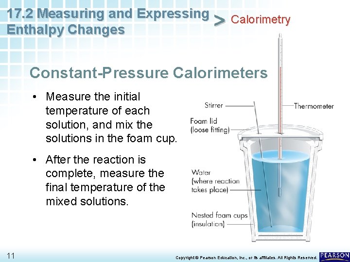 17. 2 Measuring and Expressing Calorimetry > Enthalpy Changes Constant-Pressure Calorimeters • Measure the