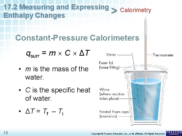 17. 2 Measuring and Expressing Calorimetry > Enthalpy Changes Constant-Pressure Calorimeters qsurr = m