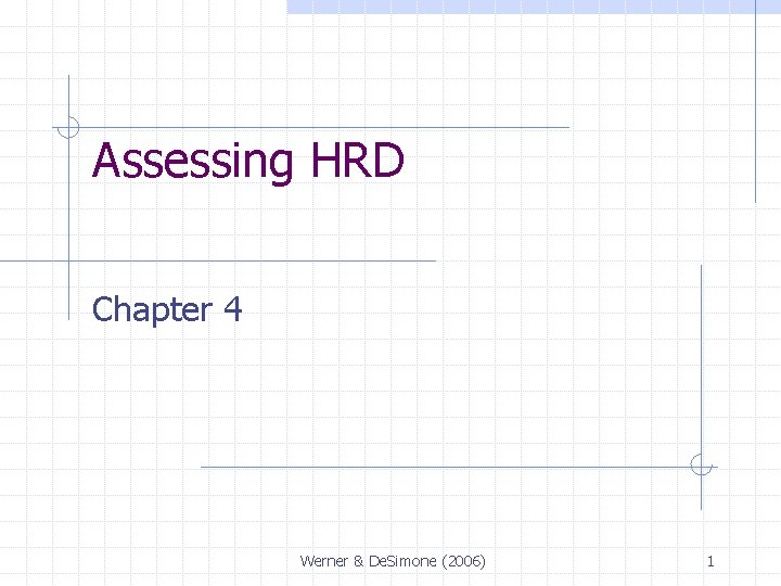 Assessing HRD Chapter 4 Werner & De. Simone (2006) 1 