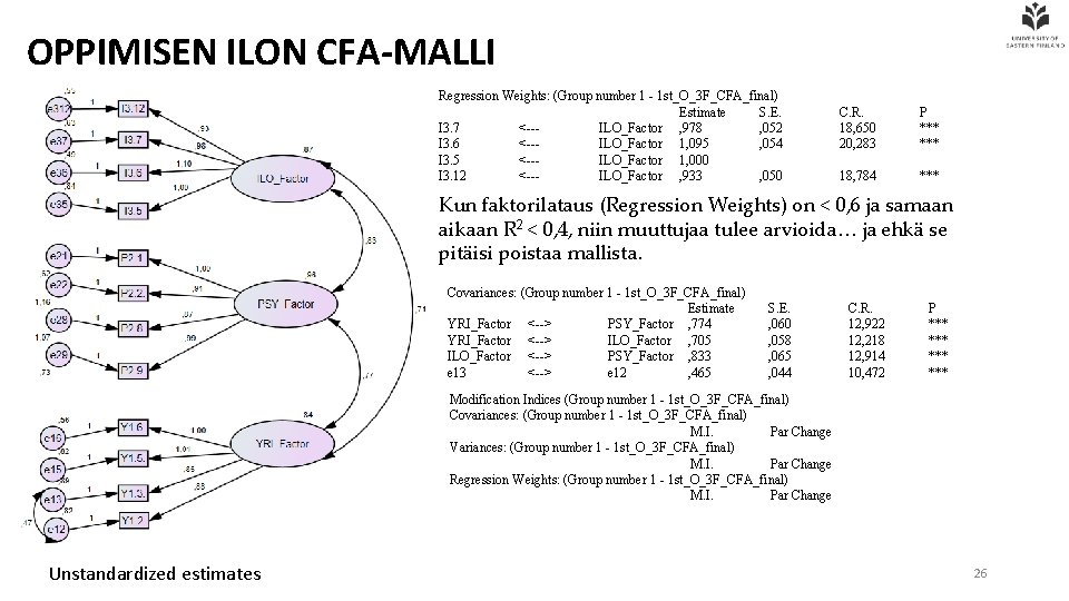 OPPIMISEN ILON CFA-MALLI Regression Weights: (Group number 1 - 1 st_O_3 F_CFA_final) Estimate S.