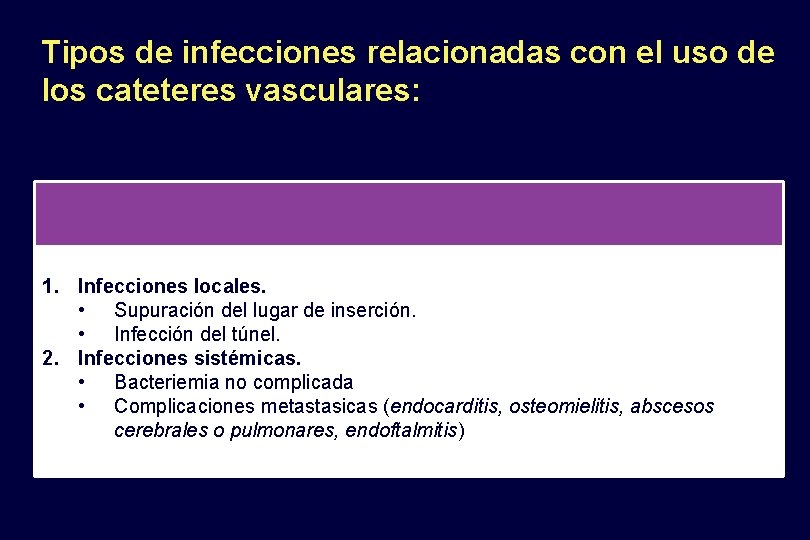 Tipos de infecciones relacionadas con el uso de los cateteres vasculares: 1. Infecciones locales.