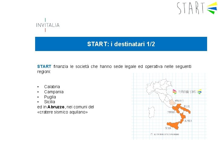 START: i destinatari 1/2 START finanzia le società che hanno sede legale ed operativa