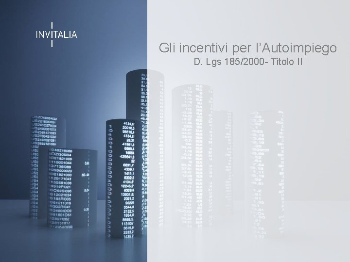 Gli incentivi per l’Autoimpiego Slide titolo D. Lgs 185/2000 - Titolo II 