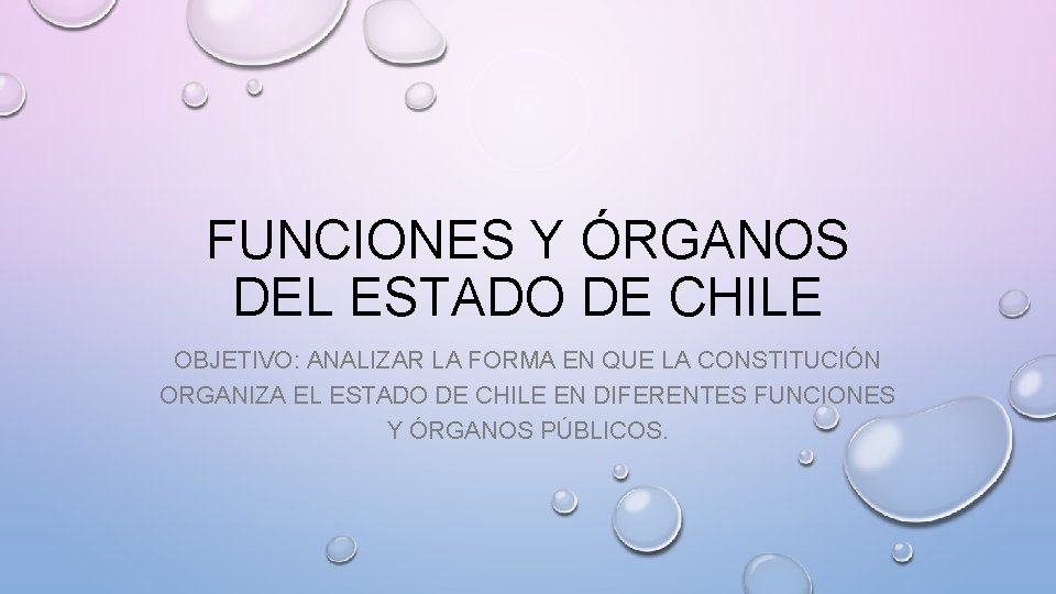 FUNCIONES Y ÓRGANOS DEL ESTADO DE CHILE OBJETIVO: ANALIZAR LA FORMA EN QUE LA