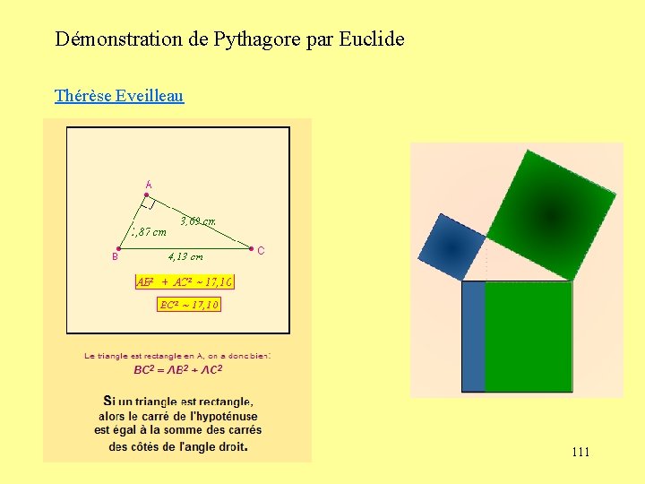 Démonstration de Pythagore par Euclide Thérèse Eveilleau 111 