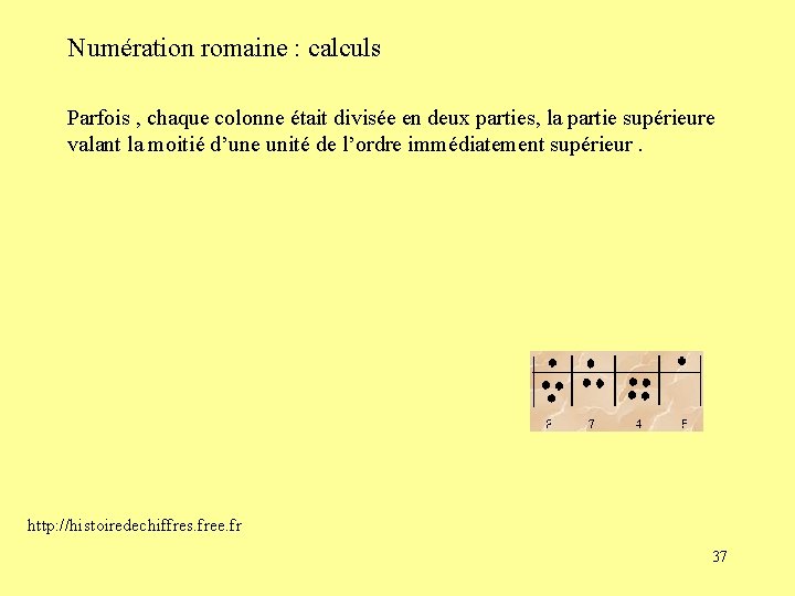 Numération romaine : calculs Parfois , chaque colonne était divisée en deux parties, la