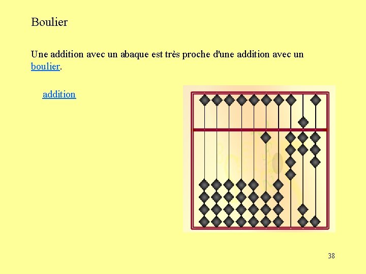 Boulier Une addition avec un abaque est très proche d'une addition avec un boulier.