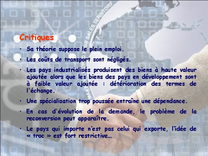 Critiques • Sa théorie suppose le plein emploi. • Les coûts de transport sont Critiques • Sa théorie suppose le plein emploi. • Les coûts de transport sont