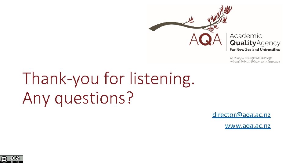 Thank-you for listening. Any questions? director@aqa. ac. nz www. aqa. ac. nz 