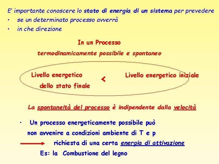 E’ importante conoscere lo stato di energia di un sistema per prevedere • •