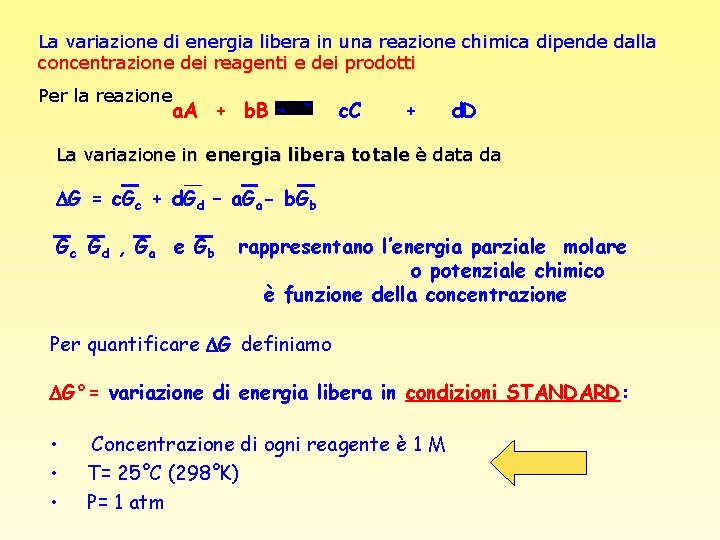 La variazione di energia libera in una reazione chimica dipende dalla concentrazione dei reagenti
