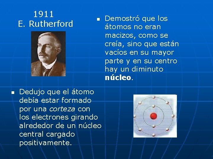 1911 E. Rutherford n n Dedujo que el átomo debía estar formado por una