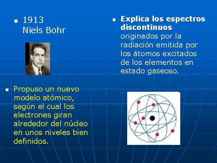 n n 1913 Niels Bohr Propuso un nuevo modelo atómico, según el cual los