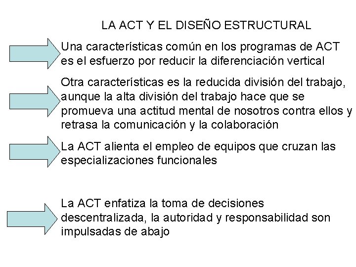 LA ACT Y EL DISEÑO ESTRUCTURAL Una características común en los programas de ACT