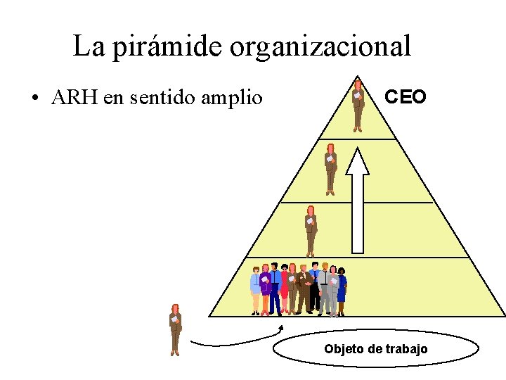 La pirámide organizacional • ARH en sentido amplio CEO Objeto de trabajo 
