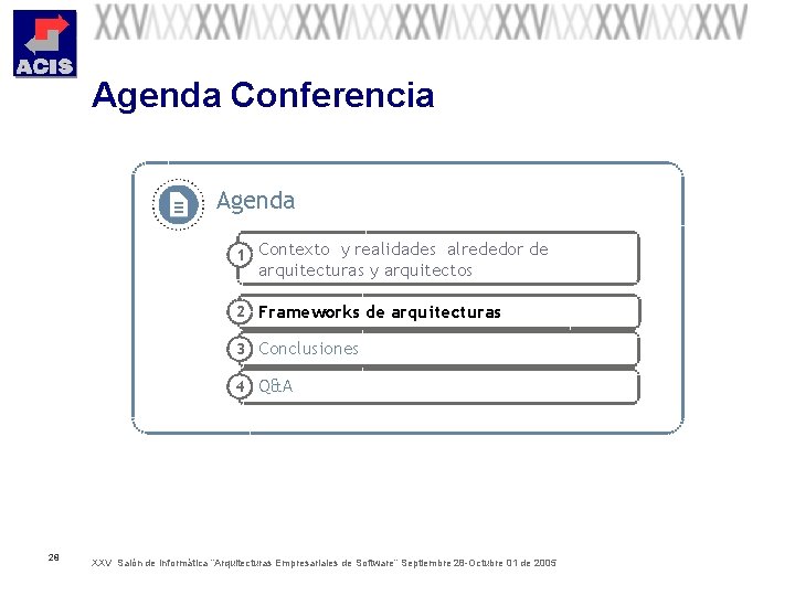 Agenda Conferencia Agenda 1 Contexto y realidades alrededor de arquitecturas y arquitectos 2 Frameworks
