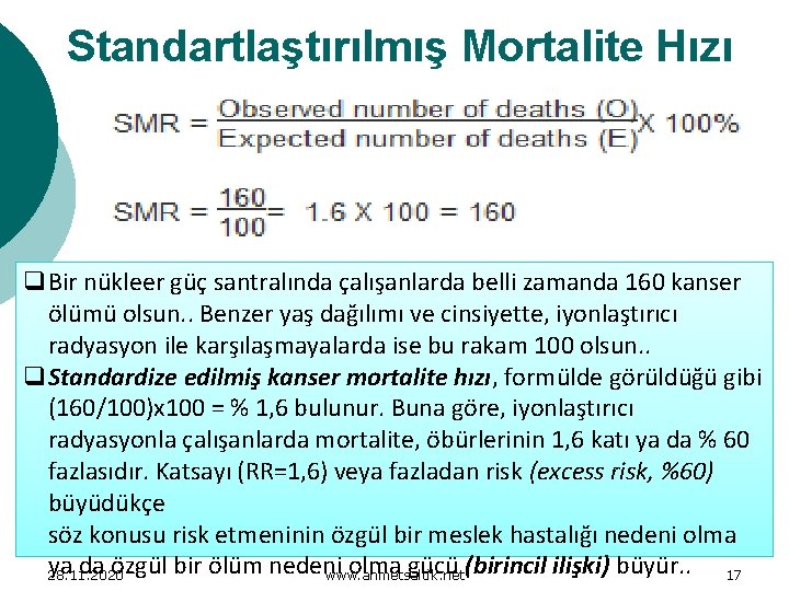 Standartlaştırılmış Mortalite Hızı q. Bir nükleer güç santralında çalışanlarda belli zamanda 160 kanser ölümü