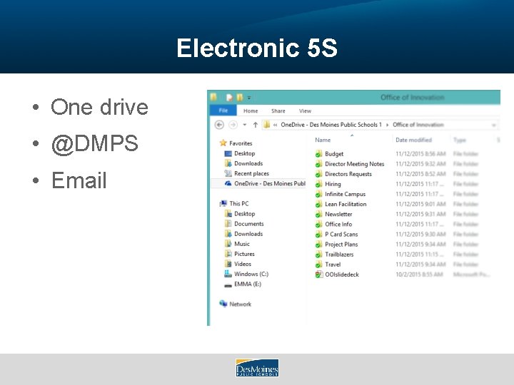 Electronic 5 S • One drive • @DMPS • Email 