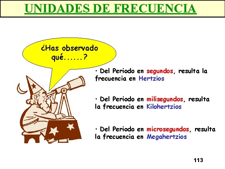 UNIDADES DE FRECUENCIA ¿Has observado qué. . . ? • Del Periodo en segundos,