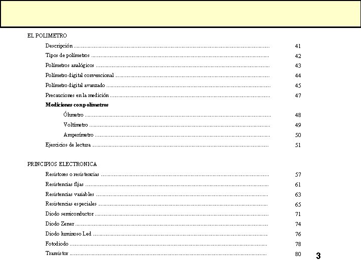 EL POLIMETRO Descripción. . . . . . . . . 41 Tipos de