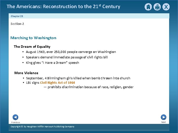 The Americans: Reconstruction to the 21 st Century Chapter 21 Section-2 Marching to Washington