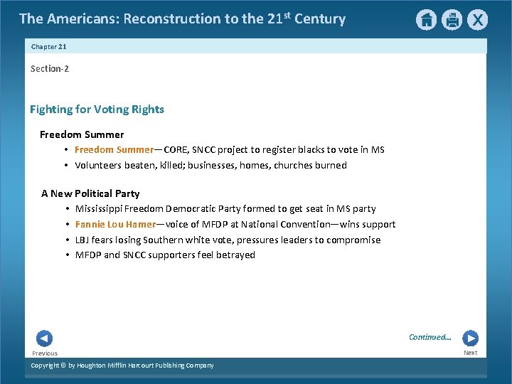 The Americans: Reconstruction to the 21 st Century Chapter 21 Section-2 Fighting for Voting