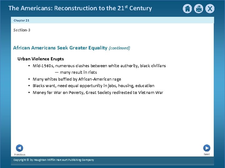 The Americans: Reconstruction to the 21 st Century Chapter 21 Section-3 African Americans Seek