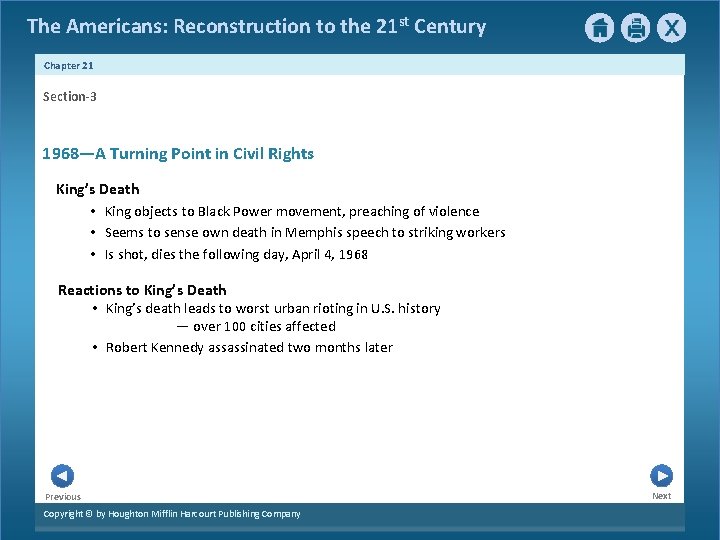 The Americans: Reconstruction to the 21 st Century Chapter 21 Section-3 1968—A Turning Point