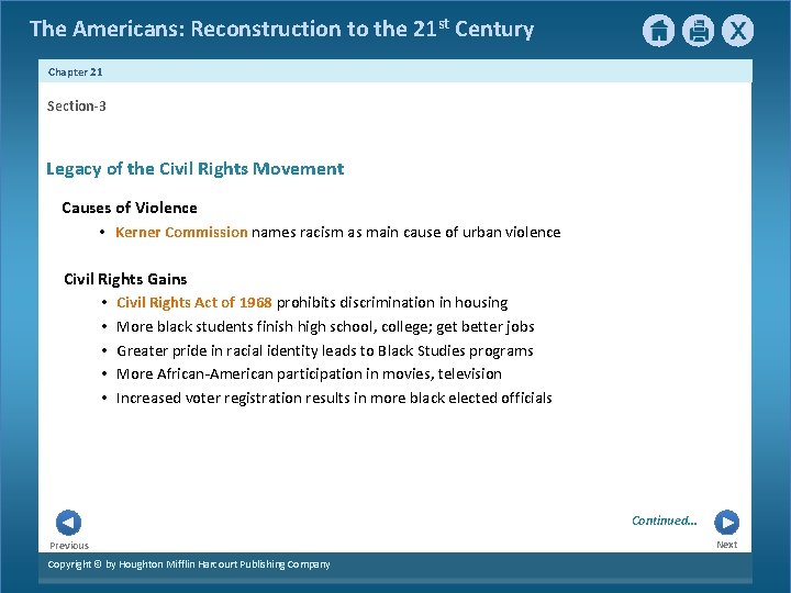 The Americans: Reconstruction to the 21 st Century Chapter 21 Section-3 Legacy of the