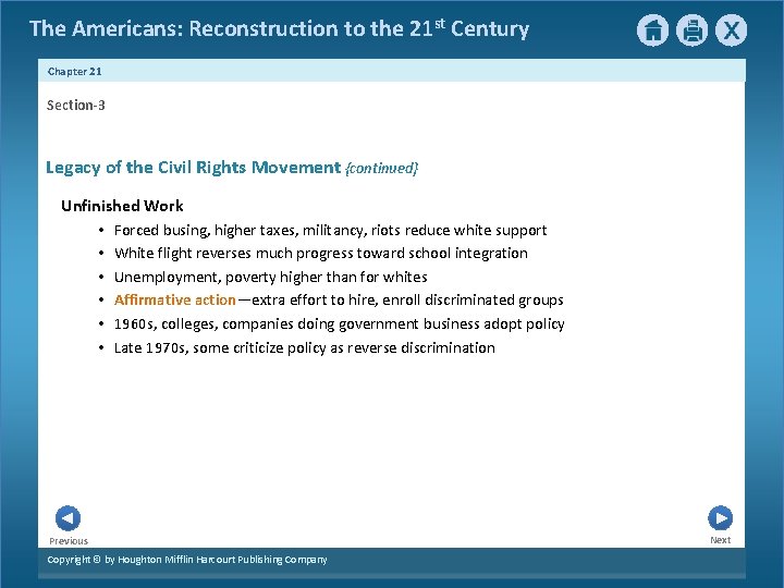 The Americans: Reconstruction to the 21 st Century Chapter 21 Section-3 Legacy of the