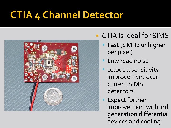 CTIA 4 Channel Detector CTIA is ideal for SIMS Fast (1 MHz or higher