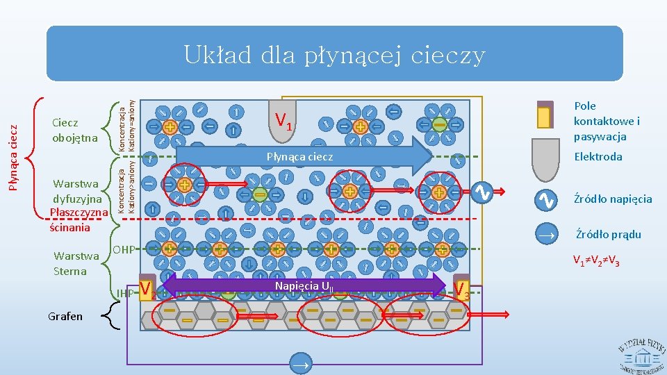 Warstwa dyfuzyjna Płaszczyzna ścinania Warstwa Sterna Koncentracja Kationy=aniony Ciecz obojętna Pole kontaktowe i pasywacja
