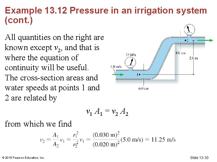 Example 13. 12 Pressure in an irrigation system (cont. ) All quantities on the