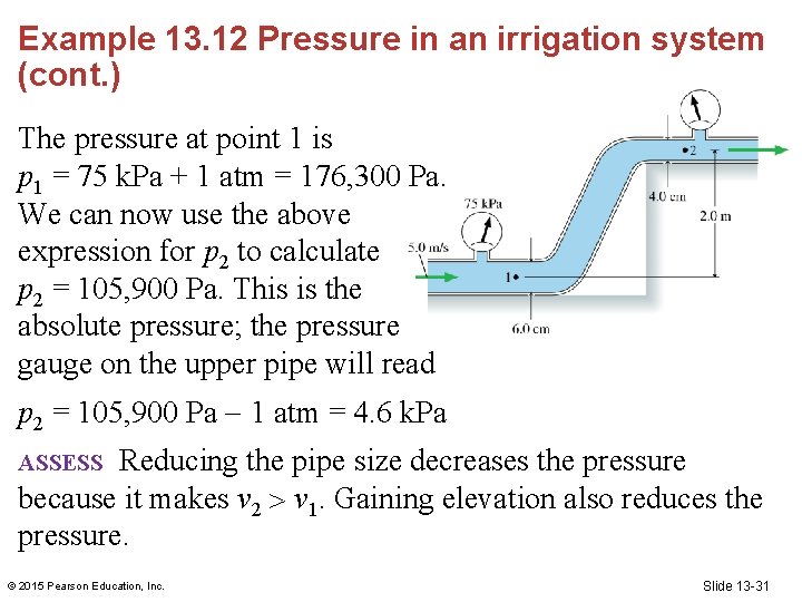 Example 13. 12 Pressure in an irrigation system (cont. ) The pressure at point